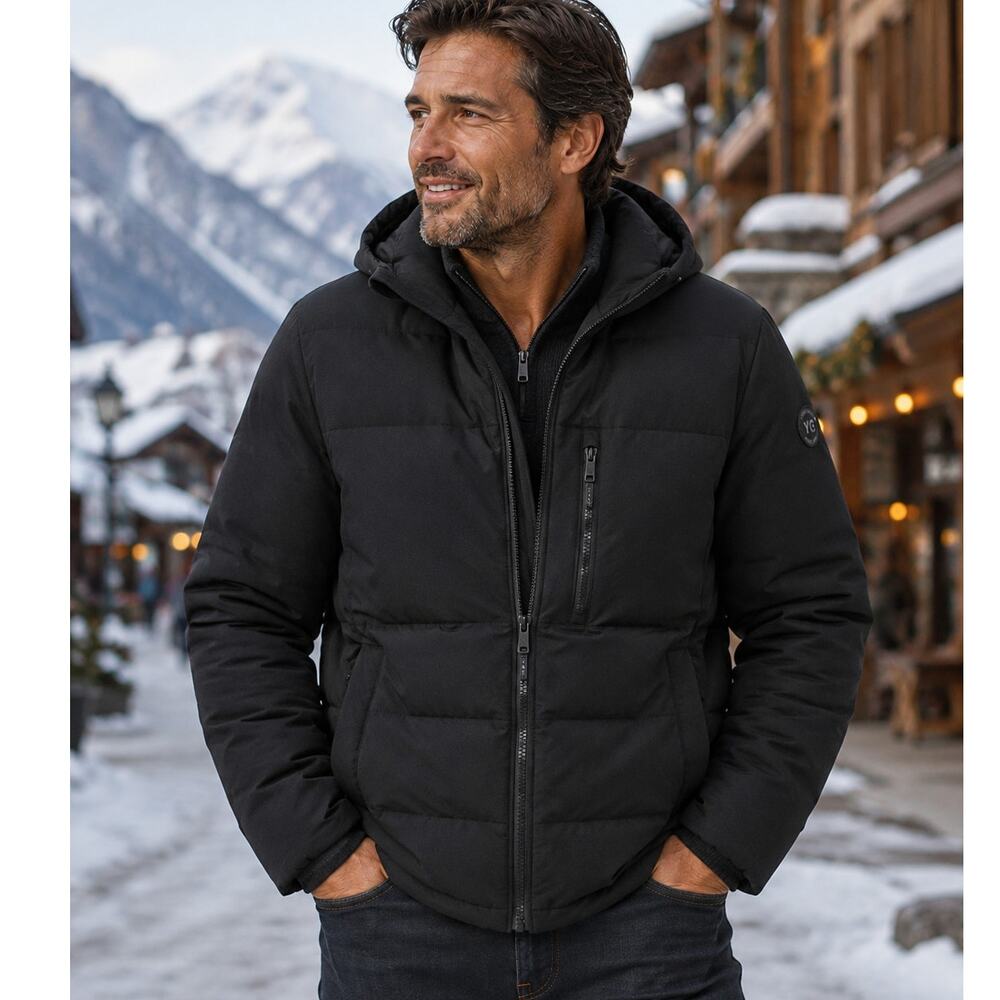 Kenneth Cole Black Coat Mens Medium Mid-Weight Insulated Jacket Full Zip Puffer